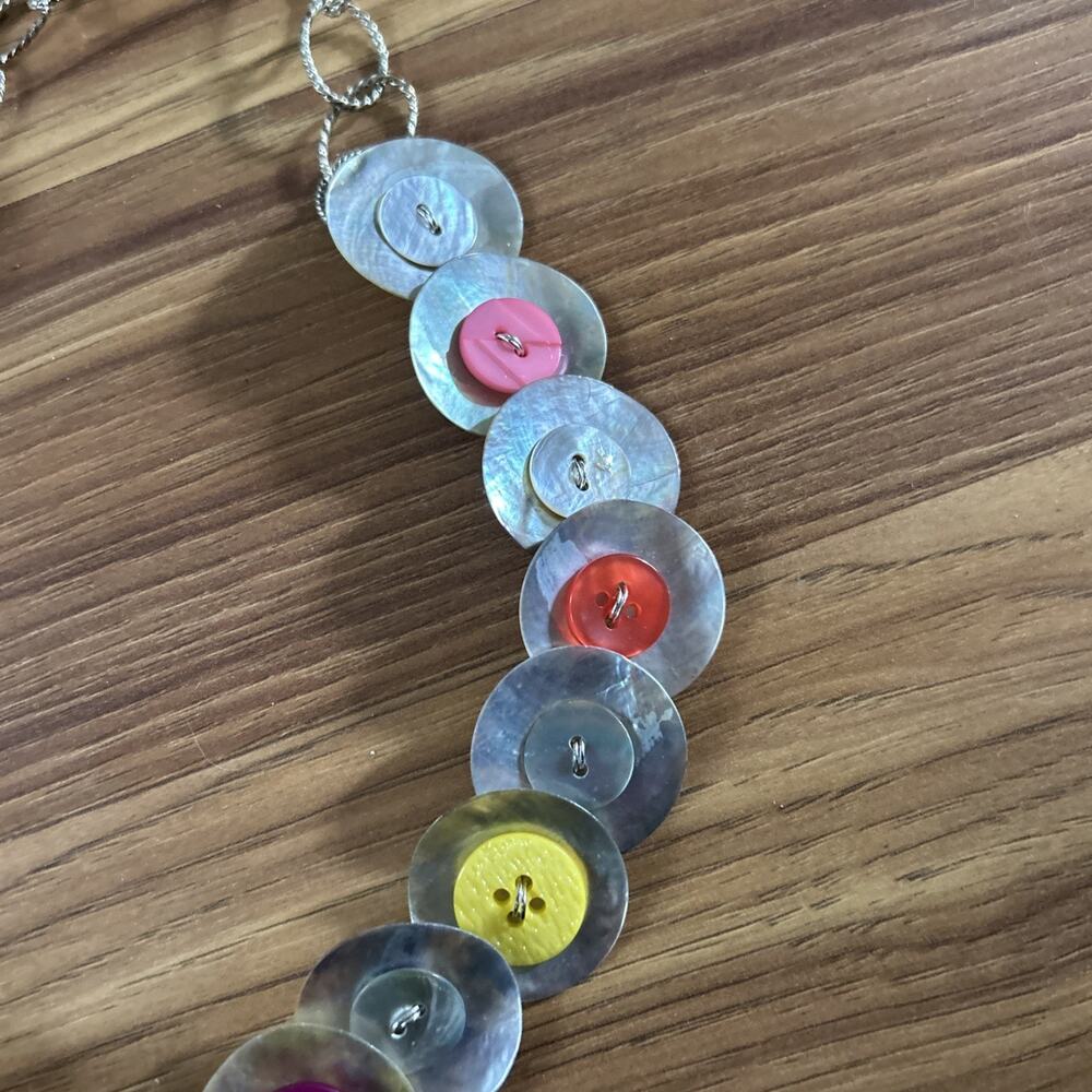 Handmade Abalone Shell Button Necklace Silver Vin… - image 7